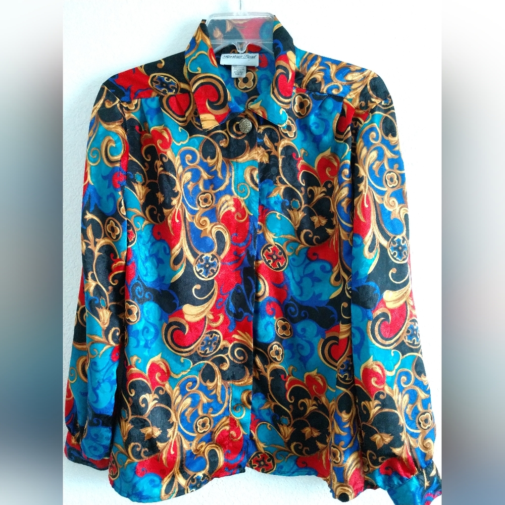 Pretty Multicolor Vintage Blouse Long Sleeve 90s by Heritage Road Size 10
